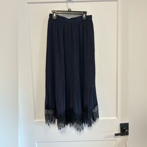 Reiss Ania Pleated Lace Skirt in Navy